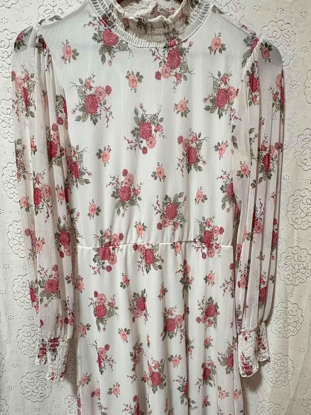 Floral Smocked Mock Neck Long Sleeve Skater Dress Women’s Medium Cottagecore